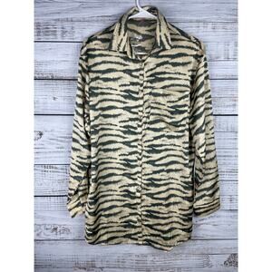 Bailey Rose Tan Zebra Button Down Tunic Shirt Dress NEW Small Pocket Boho Career